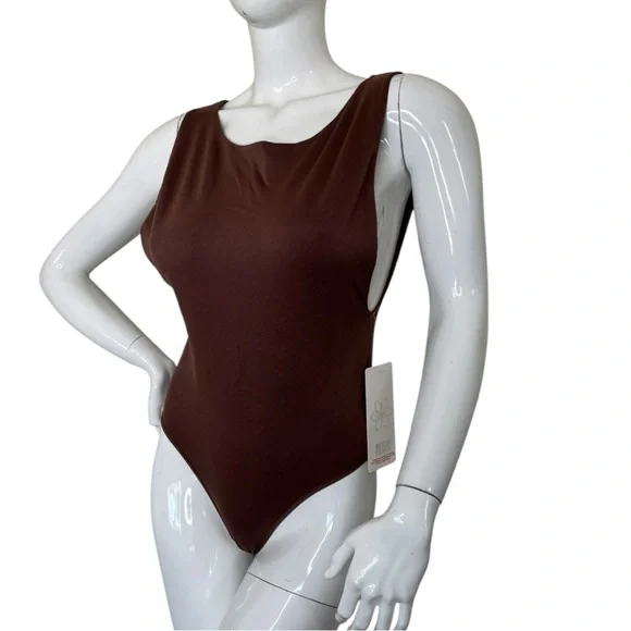 AURA Sleeveless Thong tank top Bodysuit ultra stretch deep chocolate brown L XL - Picture 8 of 17